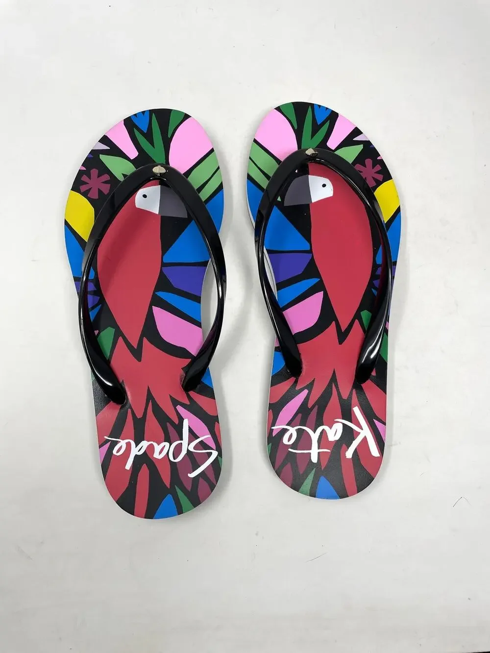 Kate Spade York Natal Blue Heron Floral Flip Flops Thong Sandals Shoes Womens 8